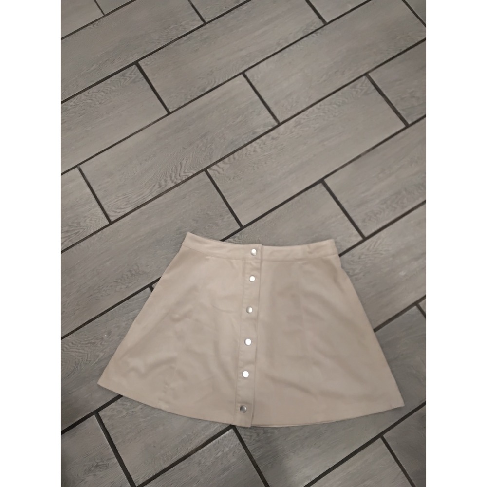 Forever 21 Contemporary Faux Suede Button Front A-Line Mini Skirt Beige Size M